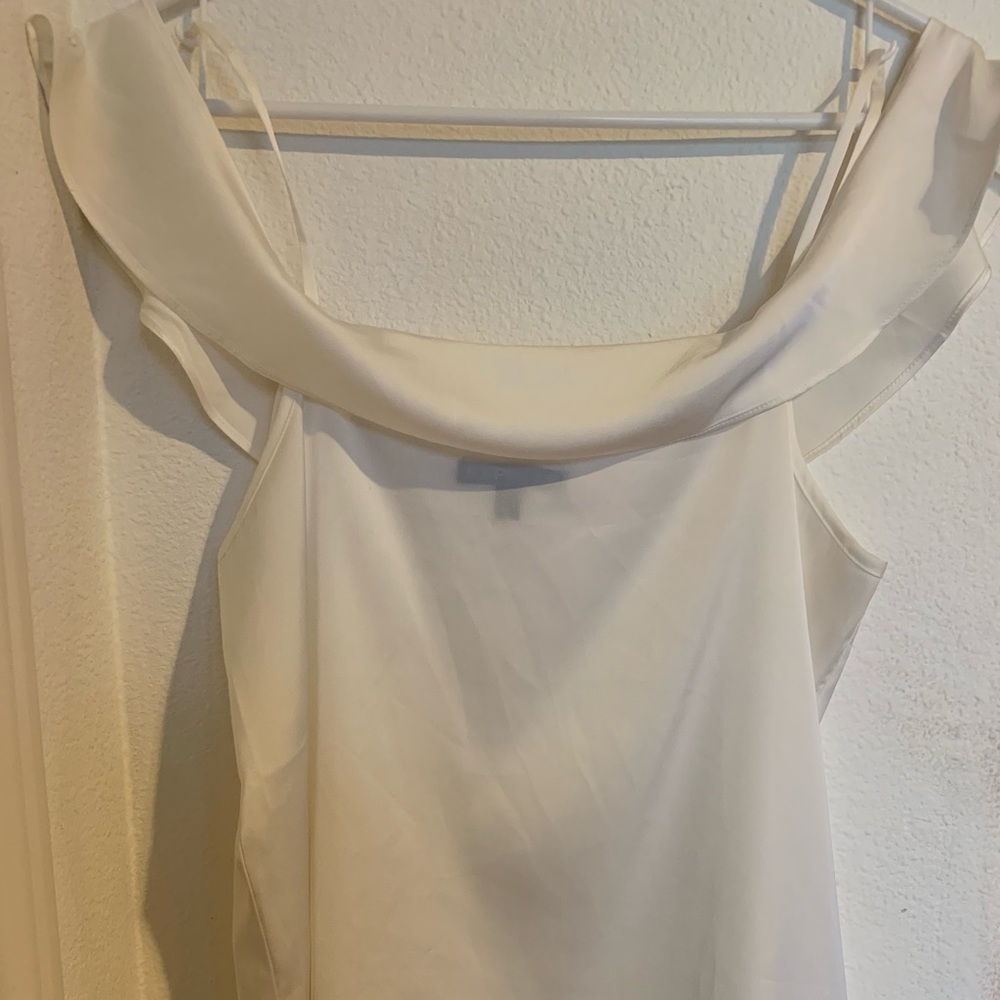 Express off the Shoulder Satin Ruffle Cami - White